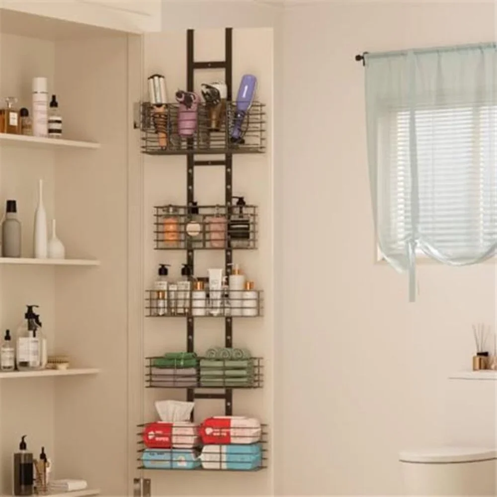 5 Tier Over The Door Bathroom Organizer Hair Dryer Holder Hair Tool Storage Rack